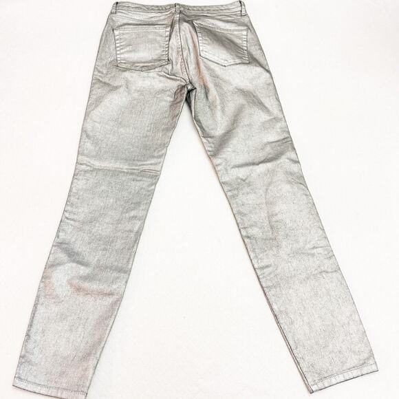 Zara Silver Metallic Gray Silver Denim Skinny Zip Up Jeans Size 8 - Picture 3 of 8